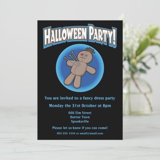 Voodoo Doll Halloween Invitation Kaart (Staand voorkant)