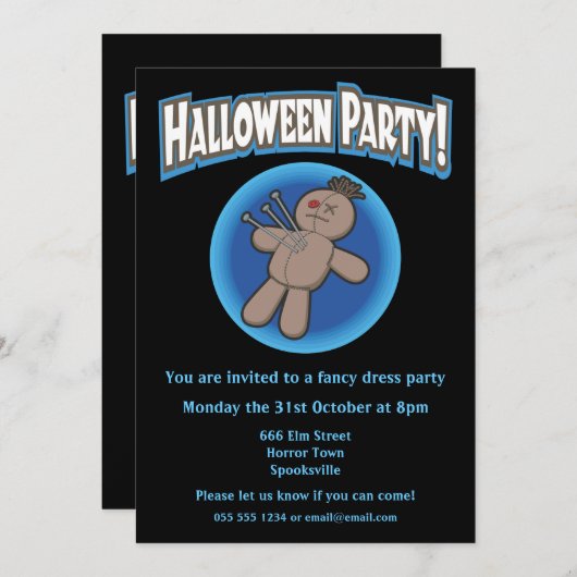 Voodoo Doll Halloween Invitation Kaart (Voorkant / Achterkant)