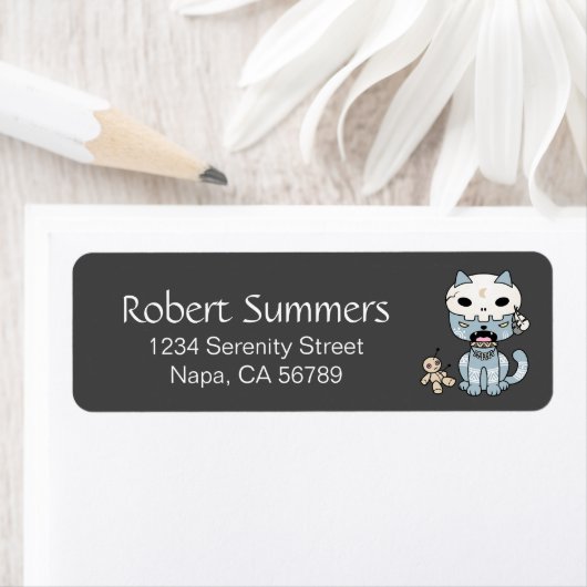 Voodoo Kat op Donkergrijs Etiket (Insitu)