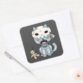 Voodoo Kat op Donkergrijs Vierkante Sticker (Envelop)
