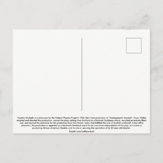  Voodoo Macbeth 1936 Briefkaart (Achterkant)