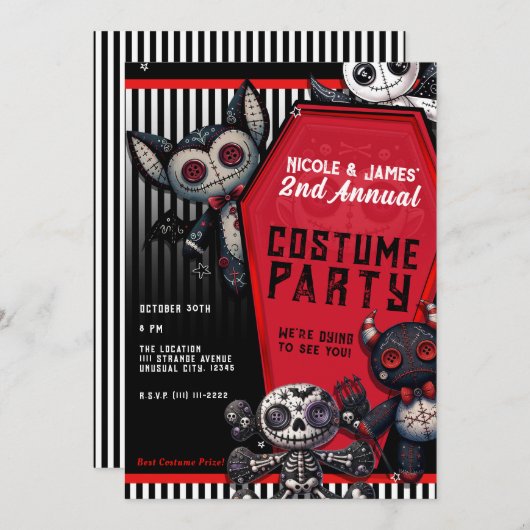 Voodoo Plushies Coffin Halloween Kostuum Party Kaart (Voorkant / Achterkant)