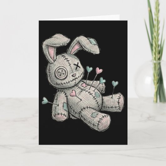 Voodoo Pop Bunny Naalden Hart Hartzeer Pasen Kaart (Voorkant)