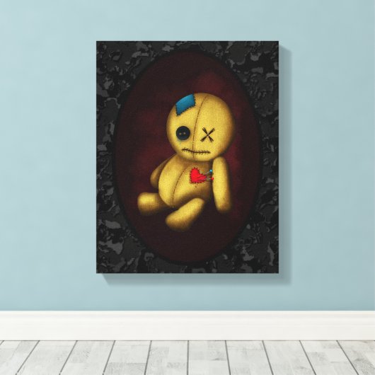 Voodoo Rag Doll met knoppen Patches en pinnen Canvas Afdruk (Insitu (Houten vloer))