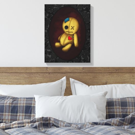 Voodoo Rag Doll met knoppen Patches en pinnen Canvas Afdruk (Insitu (Slaapkamer))