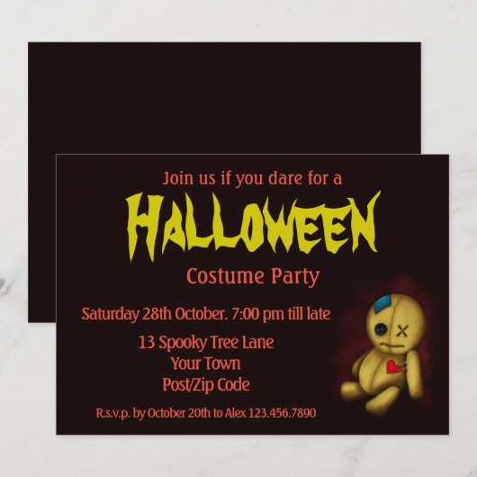 Voodoo Rag Doll met knoppen Patches en pinnen Kaart (Voorkant / Achterkant)