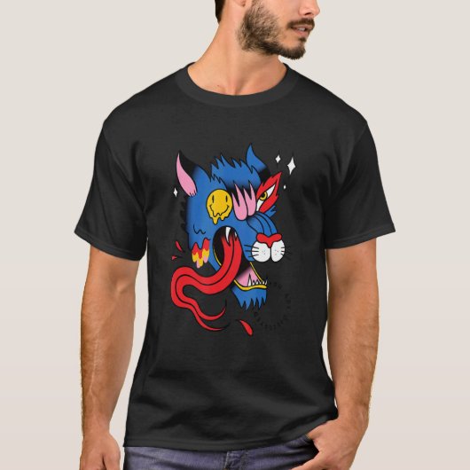 Voodoo Religie Magische Sorcery Vervormde Wolf T-shirt (Voorkant)
