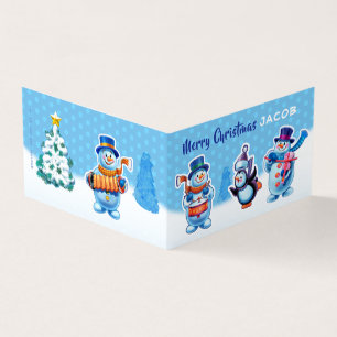 Voor & achter aangepaste kerstkaart sneeuwpopmuzie kaart