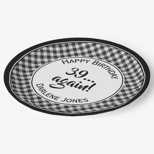 Voor alle leeftijden, zwarte gingham Checkpattern Papieren Bordje (Gekanteld)