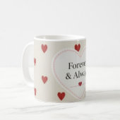 "Voor altijd & altijd" Minimalistisch rood hartpat Koffiemok (Voorkant links)