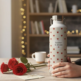 "Voor altijd & altijd" Minimalistisch rood hartpat Waterfles