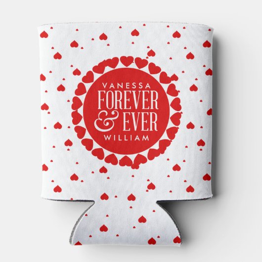 Voor altijd & altijd Rode & Witte Harten Cirkel Blikjeskoeler (Achterkant)