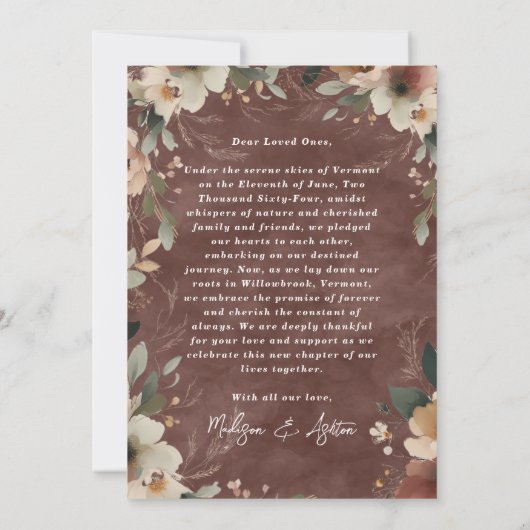 Voor altijd & altijd rustieke granaat bloemenbruil aankondiging (Achterkant)