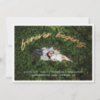 Voor altijd begint | Gouden Save the Date-fotokaar