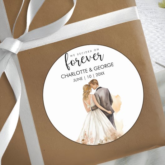 Voor altijd bruiloft bruid bruidegom terug Waterve Ronde Sticker