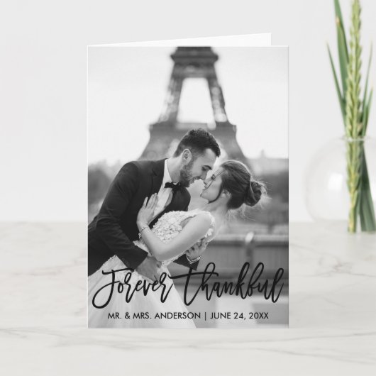 Voor altijd Dankbaar Borstel Script Bruiloft Moder Bedankkaart (Voorkant)