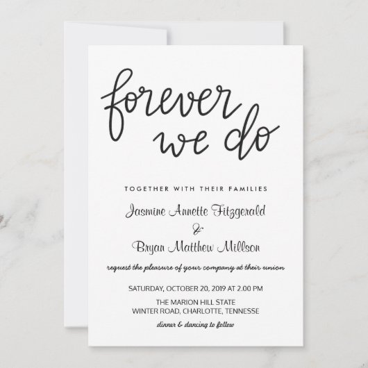 Voor altijd doen we handgeschreven script moderne  kaart (Voorkant)