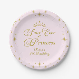 Voor altijd een prinses Gouden Prinses 4e verjaard Papieren Bordje