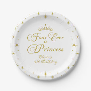 Voor altijd een prinses Gouden Prinses 4e verjaard Papieren Bordje