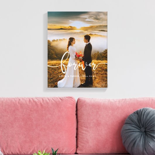 Voor altijd elegante ontwerp overlay bruiloft foto canvas afdruk (Insitu (Woonkamer))