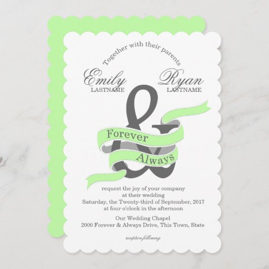 Voor altijd en altijd Green Ribbon Banner bruiloft Kaart (Voorkant / Achterkant)