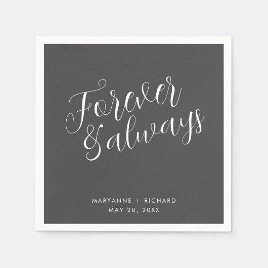Voor altijd en altijd script grijs bruiloft servet (Voorkant)