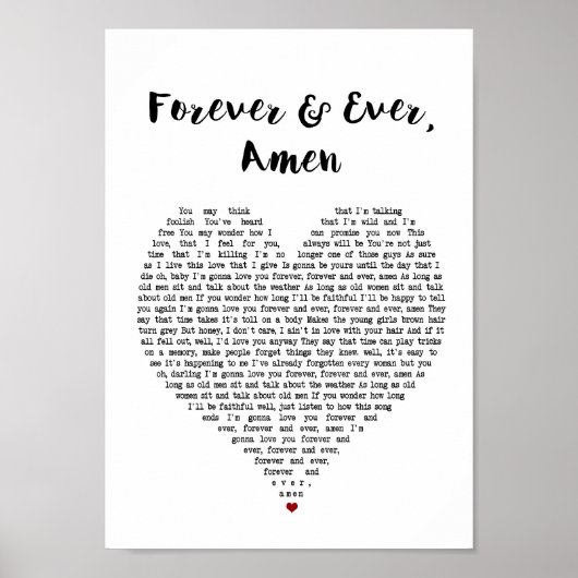 Voor altijd en Oost Amen Heart Song Lyric Print (Voorkant)