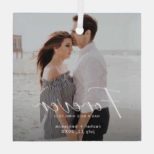 Voor altijd heeft een mooie klank Foto Verlovingsr Glas Ornament (Achterkant)