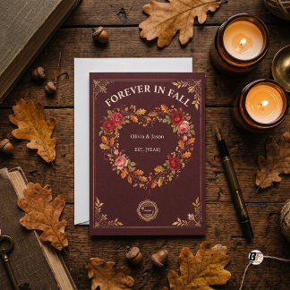 Voor altijd in herfst Vintage bloemhart Bordeaux Bedankkaart