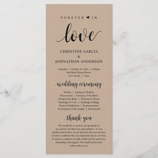 Voor altijd in liefde, Modern Wedding Ceremonie, k Programmakaart (Voorkant)