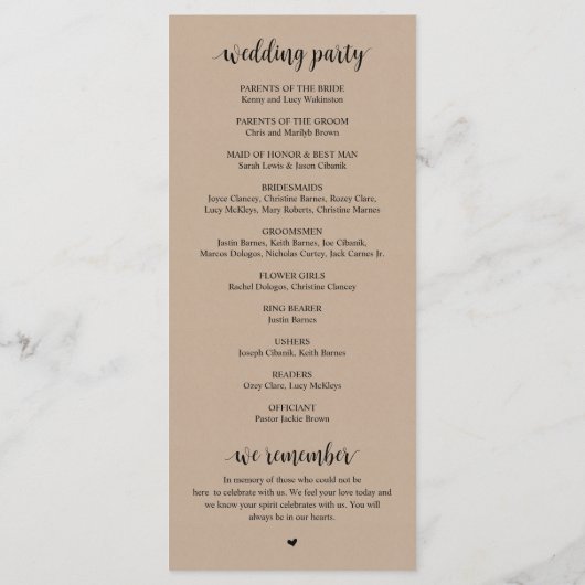 Voor altijd in liefde, Modern Wedding Ceremonie, k Programmakaart (Achterkant)