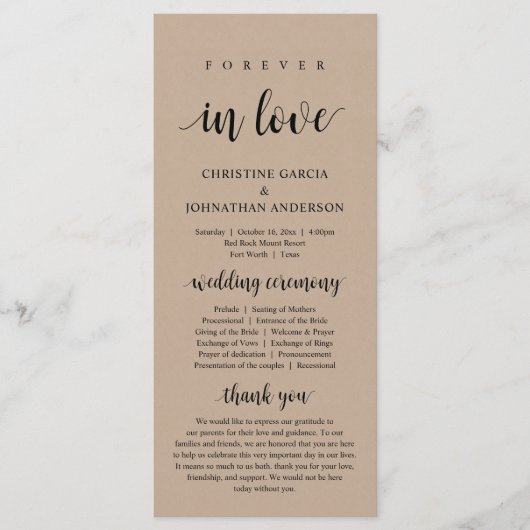 Voor altijd in liefde, Modern Wedding Ceremonie, k Programmakaart (Voorkant)
