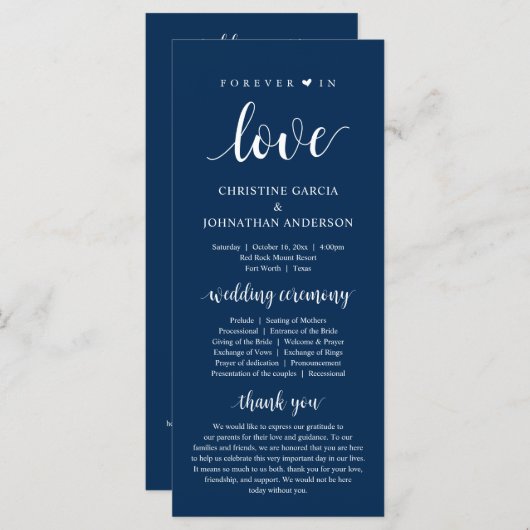 Voor altijd in liefde, Modern Wedding Ceremonie, N Programmakaart (Voorkant / Achterkant)