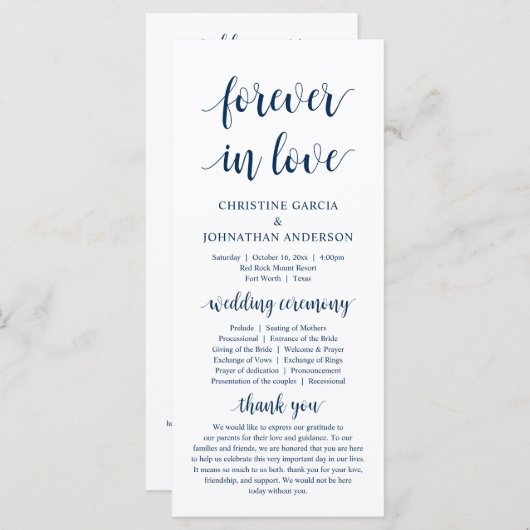 Voor altijd in liefde, Modern Wedding Ceremonie, N Programmakaart (Voorkant / Achterkant)