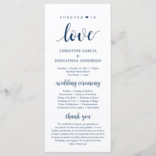 Voor altijd in liefde, Modern Wedding Ceremonie, N Programmakaart (Voorkant)