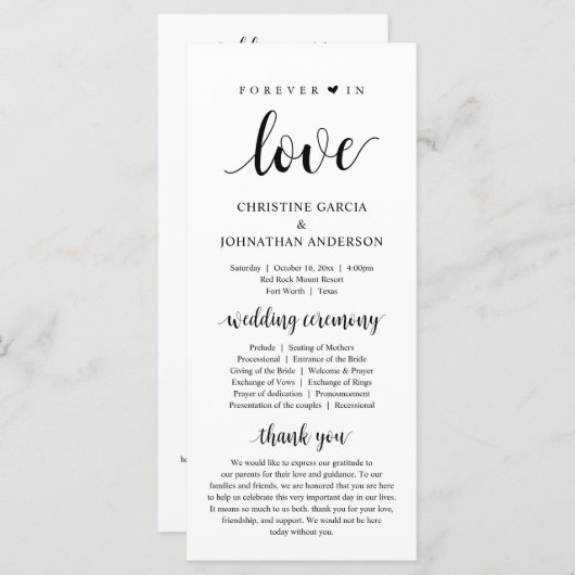 Voor altijd in liefde, Modern Wedding Ceremony Pro Programmakaart (Voorkant / Achterkant)