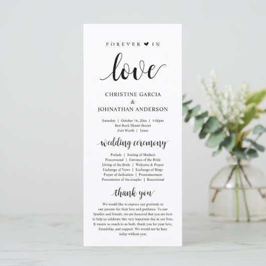 Voor altijd in liefde, Modern Wedding Ceremony Pro Programmakaart (Staand voorkant)