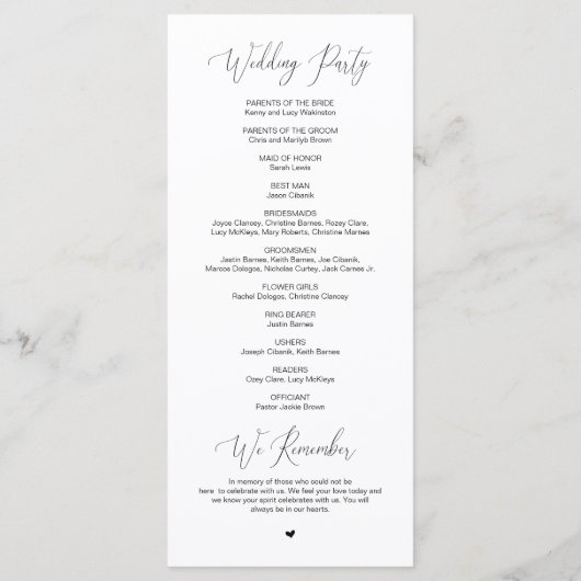 Voor altijd in liefde, moderne huwelijksceremonie programmakaart (Achterkant)