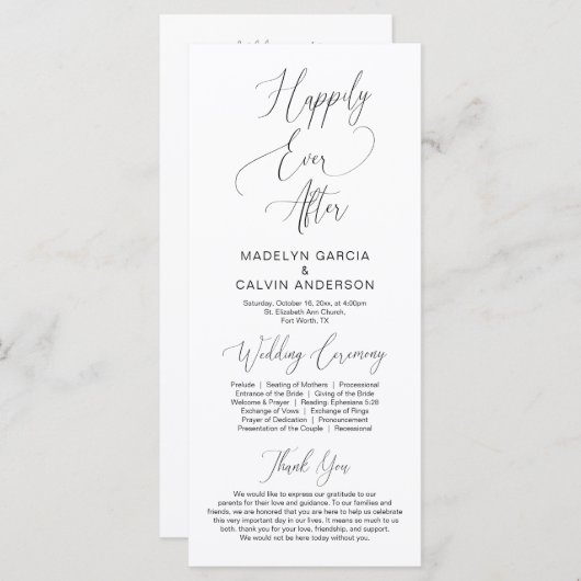 Voor altijd in liefde, moderne huwelijksceremonie programmakaart (Voorkant / Achterkant)