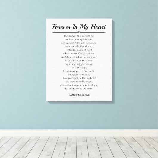 Voor altijd in mijn hart canvas afdruk (Insitu (Houten vloer))