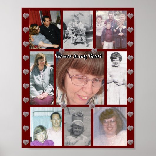 Voor altijd in mijn hart foto-collage harten rood poster (Voorkant)