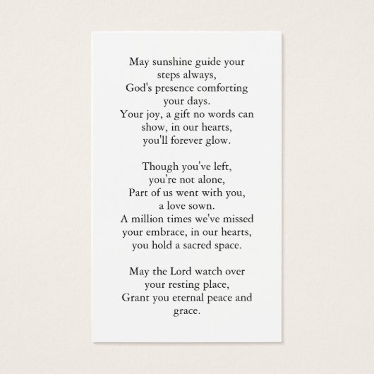 Voor altijd in ons hart begrafenis gebed Kaart (Achterkant)