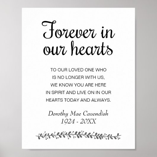 Voor altijd in ons hart begrafenis gedenkteken poster (Voorkant)