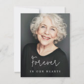 Voor altijd in ons hart casual script begrafenisfo bedankkaart (Voorkant)
