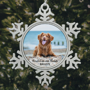 Voor altijd in ons hart - Dog Foto Pet Memorial Tin Sneeuwvlok Ornament