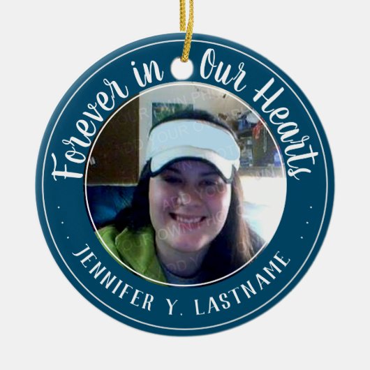 Voor altijd in ons hart één foto-herinnering keramisch ornament (Voorkant)