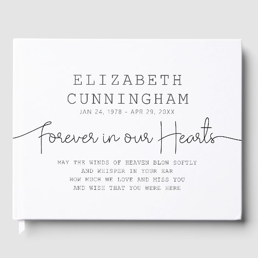 Voor altijd in ons hart Eenvoudig modern citaat Gastenboek (Voorkant)