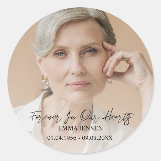 Voor altijd in ons hart Foto begrafenis Ronde Sticker (Voorkant)