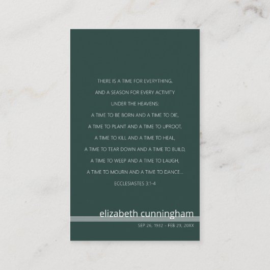 Voor altijd in ons hart Foto Funeral Memorial Card Visitekaartje (Achterkant)