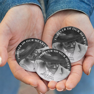 Voor Altijd in Ons Hart   Foto Herdenkingsknop Ronde Button 7,6 Cm